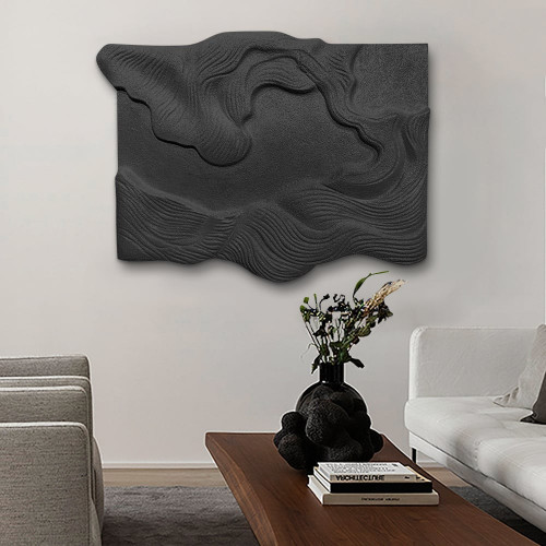 HMR 3D Sea Waves Texture Painting Art Modern Abstract Ocean Wall Decor Living Room - Black