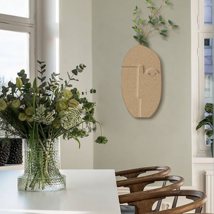 HMR - 3D Abstract Natural Sandstone Handmade Sculpture with Faux Plants Painting Wall Decor