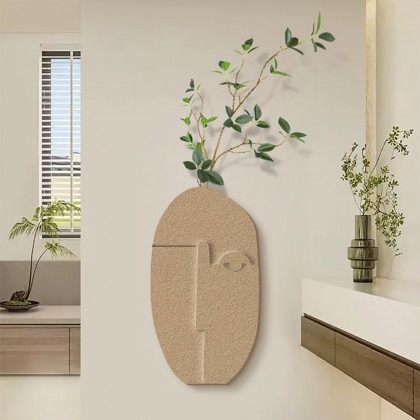 HMR - 3D Abstract Natural Sandstone Handmade Sculpture with Faux Plants Painting Wall Decor