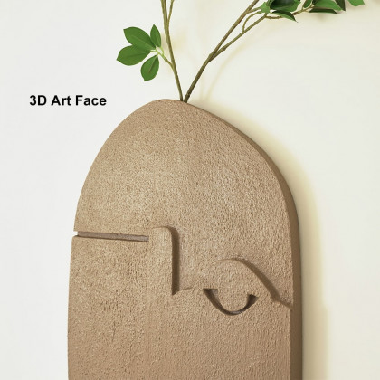 HMR - 3D Abstract Natural Sandstone Handmade Sculpture with Faux Plants Painting Wall Decor
