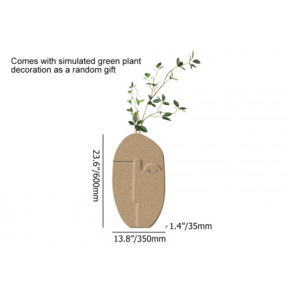 HMR - 3D Abstract Natural Sandstone Handmade Sculpture with Faux Plants Painting Wall Decor