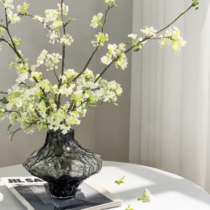 HMR - 5pcs Artificial Cherry Blossom Branches Set with Abstract Vase Desktop Artificial Plant