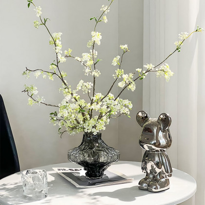 HMR - 5pcs Artificial Cherry Blossom Branches Set with Abstract Vase Desktop Artificial Plant
