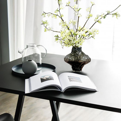 HMR - 5pcs Artificial Cherry Blossom Branches Set with Abstract Vase Desktop Artificial Plant