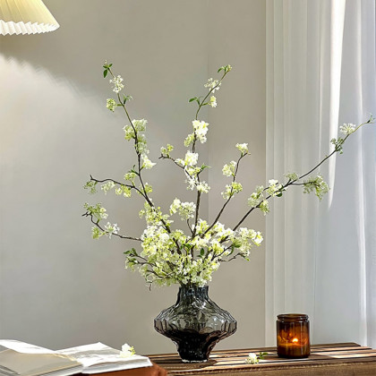 HMR - 5pcs Artificial Cherry Blossom Branches Set with Abstract Vase Desktop Artificial Plant