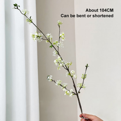 HMR - 5pcs Artificial Cherry Blossom Branches Set with Abstract Vase Desktop Artificial Plant