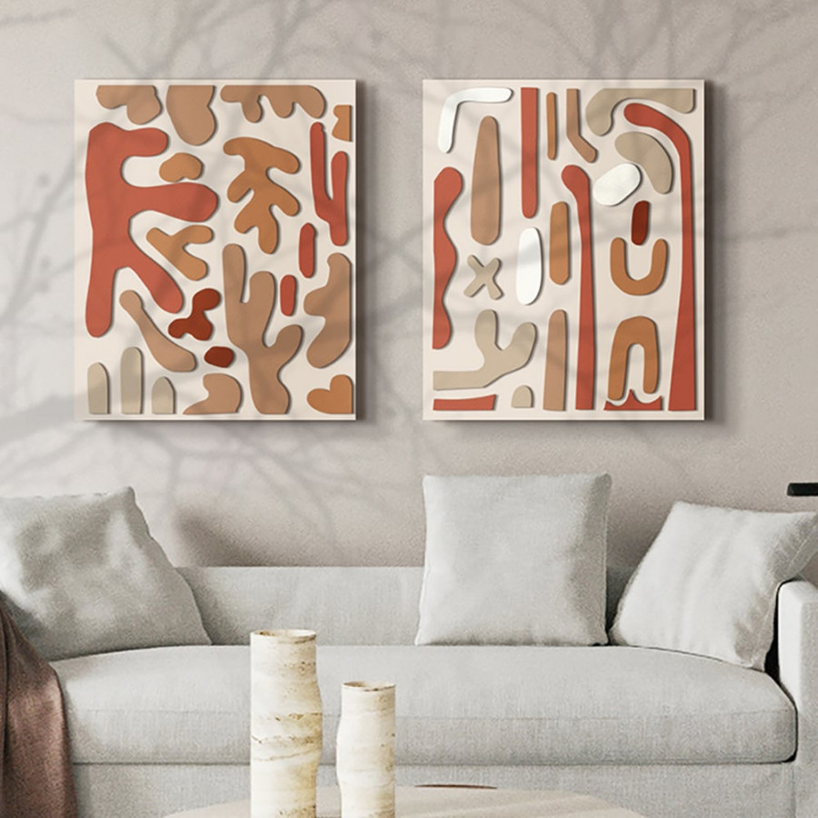 HMR - 2-Pieces 3D Modern Abstract Wall Decor Set Rectangle Painting Art Living Room Bedroom