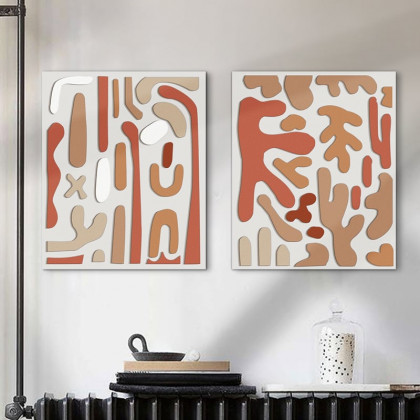 HMR - 2-Pieces 3D Modern Abstract Wall Decor Set Rectangle Painting Art Living Room Bedroom