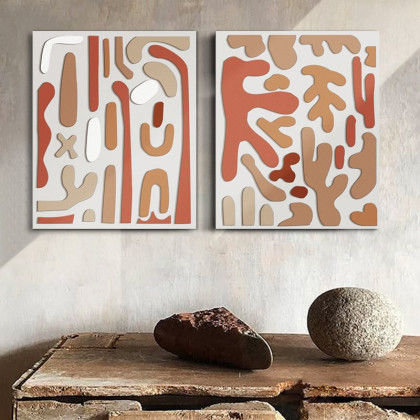 HMR - 2-Pieces 3D Modern Abstract Wall Decor Set Rectangle Painting Art Living Room Bedroom