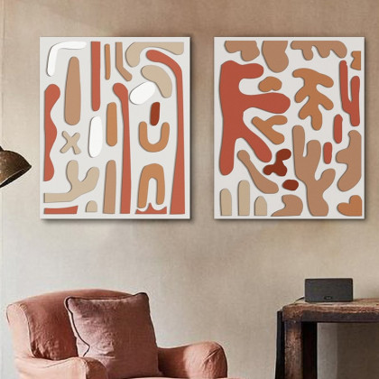 HMR - 2-Pieces 3D Modern Abstract Wall Decor Set Rectangle Painting Art Living Room Bedroom