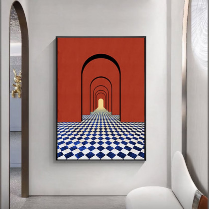 HMR - Modern 3D Abstract Arch Wall Decor Geometric Canvas Painting Art with Frame Living Room