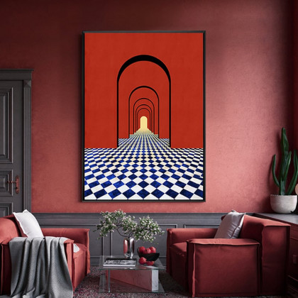 HMR - Modern 3D Abstract Arch Wall Decor Geometric Canvas Painting Art with Frame Living Room