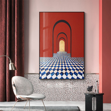 HMR - Modern 3D Abstract Arch Wall Decor Geometric Canvas Painting Art with Frame Living Room