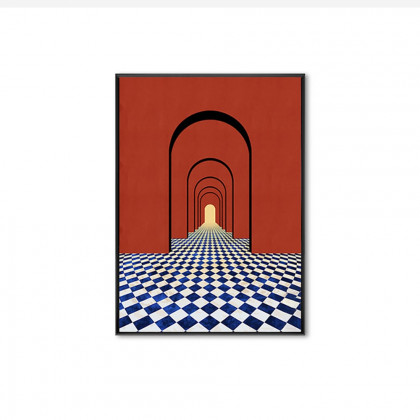 HMR - Modern 3D Abstract Arch Wall Decor Geometric Canvas Painting Art with Frame Living Room