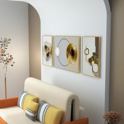 HMR - 3-Pieces Modern Geometric Abstract Wall Decor Set Canvas Print with Frame Living Room