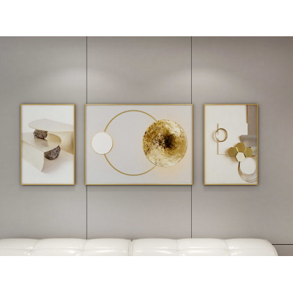 HMR - 3-Pieces Modern Geometric Abstract Wall Decor Set Canvas Print with Frame Living Room