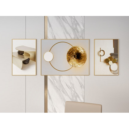 HMR - 3-Pieces Modern Geometric Abstract Wall Decor Set Canvas Print with Frame Living Room