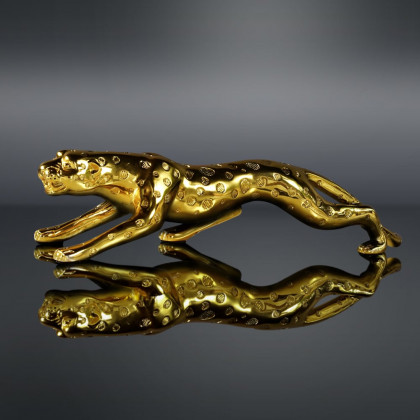 HMR - 16.9" Gold Leopard Sculpture Panther Statue Resin Ornament Decor Art Living Room Bedroom