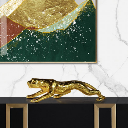 HMR - 16.9" Gold Leopard Sculpture Panther Statue Resin Ornament Decor Art Living Room Bedroom