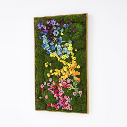 HMR - 3D Preserved Moss Flower Wall Art Hanging Rainbow Floral Wall Decor with Wood Frame