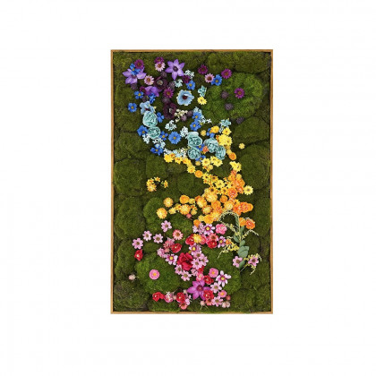 HMR - 3D Preserved Moss Flower Wall Art Hanging Rainbow Floral Wall Decor with Wood Frame
