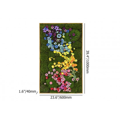 HMR - 3D Preserved Moss Flower Wall Art Hanging Rainbow Floral Wall Decor with Wood Frame