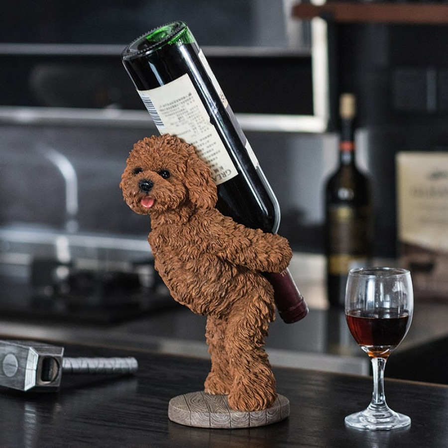 HMR - Modern Wine Rack Brown Resin Teddy Dog Decorative Countertop Wine Bottle Holder