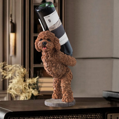 HMR - Modern Wine Rack Brown Resin Teddy Dog Decorative Countertop Wine Bottle Holder