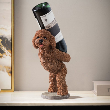 HMR - Modern Wine Rack Brown Resin Teddy Dog Decorative Countertop Wine Bottle Holder