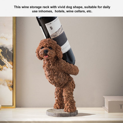 HMR - Modern Wine Rack Brown Resin Teddy Dog Decorative Countertop Wine Bottle Holder