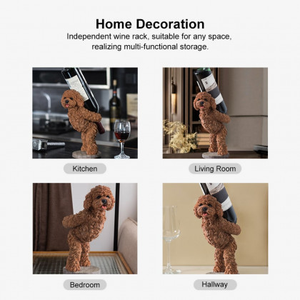 HMR - Modern Wine Rack Brown Resin Teddy Dog Decorative Countertop Wine Bottle Holder