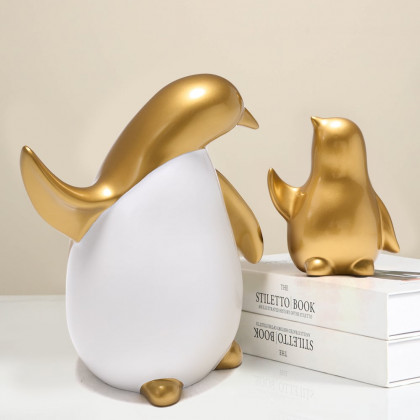 HMR - Modern Desktop White & Gold Penguins Set of 3