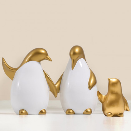 HMR - Modern Desktop White & Gold Penguins Set of 3