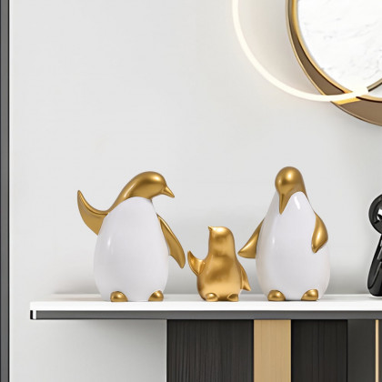 HMR - Modern Desktop White & Gold Penguins Set of 3