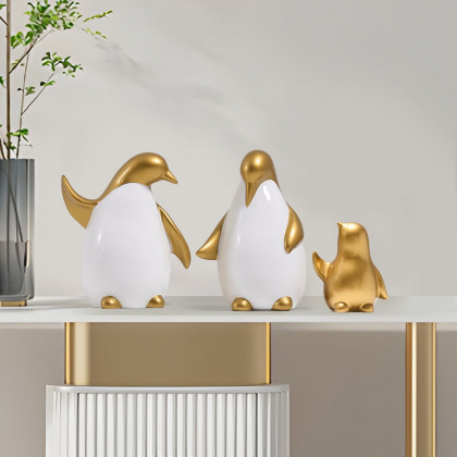 HMR - Modern Desktop White & Gold Penguins Set of 3