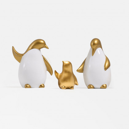 HMR - Modern Desktop White & Gold Penguins Set of 3