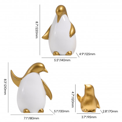 HMR - Modern Desktop White & Gold Penguins Set of 3
