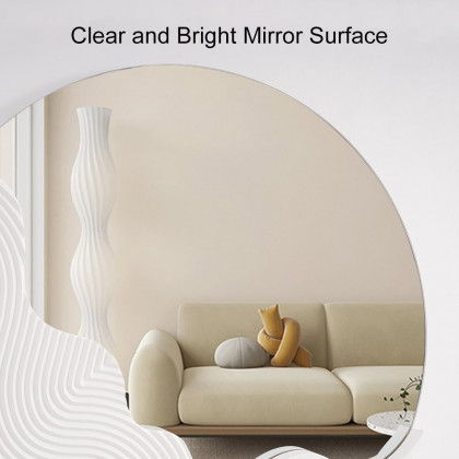 HMR - 23.6" Round White Japandi Wave Textured Wall Mirror Decor Art Living Room Bedroom