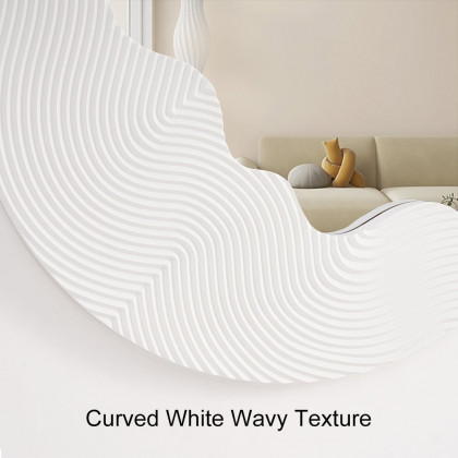 HMR - 23.6" Round White Japandi Wave Textured Wall Mirror Decor Art Living Room Bedroom