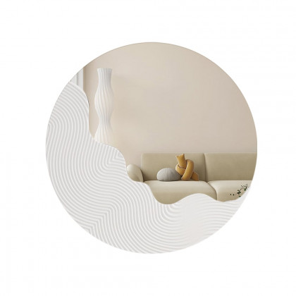 HMR - 23.6" Round White Japandi Wave Textured Wall Mirror Decor Art Living Room Bedroom
