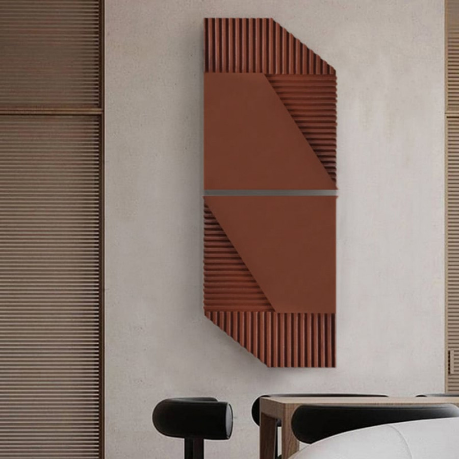 HMR - 23.6" x 15.7" 2-Pieces Modern Geometric Abstract Wood Wall Decor Art Print Brown