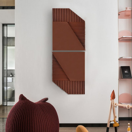 HMR - 23.6" x 15.7" 2-Pieces Modern Geometric Abstract Wood Wall Decor Art Print Brown