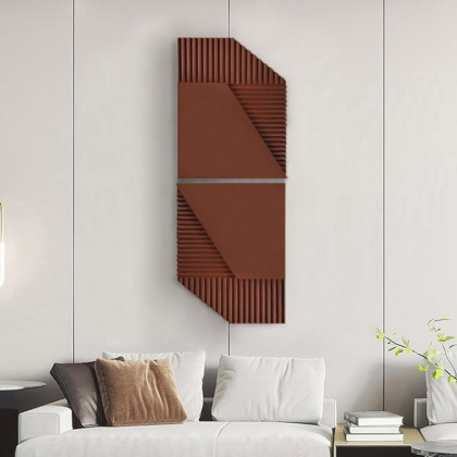 HMR - 23.6" x 15.7" 2-Pieces Modern Geometric Abstract Wood Wall Decor Art Print Brown