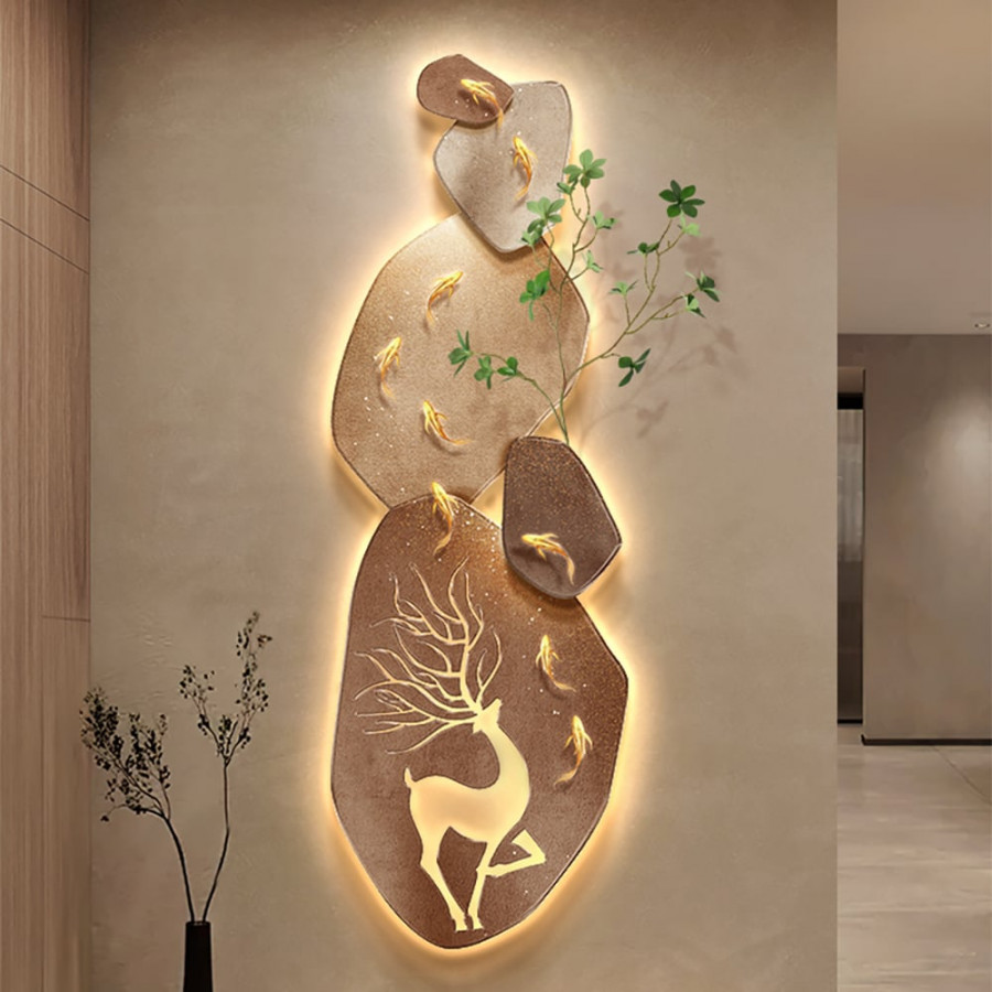 HMR - Japandi 3D Deer LED Light Wall Decorative Painting Creative Living Room Decor