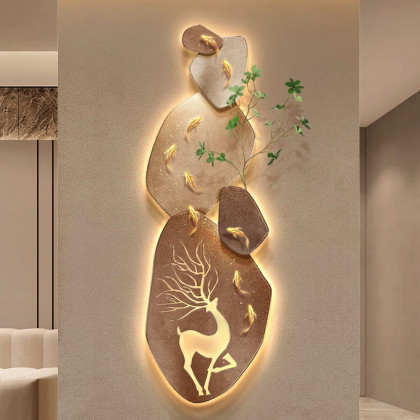 HMR - Japandi 3D Deer LED Light Wall Decorative Painting Creative Living Room Decor