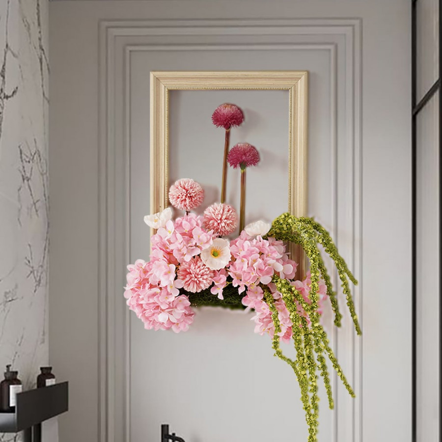 HMR - Pink Fake Flower Arrangements Wall Hanging Decoration Artificial Silk Flower