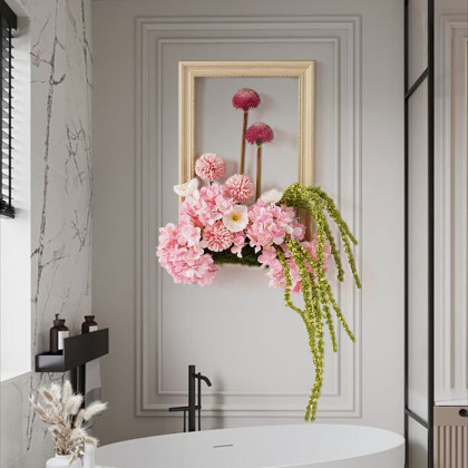 HMR - Pink Fake Flower Arrangements Wall Hanging Decoration Artificial Silk Flower