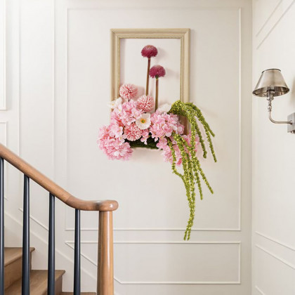 HMR - Pink Fake Flower Arrangements Wall Hanging Decoration Artificial Silk Flower