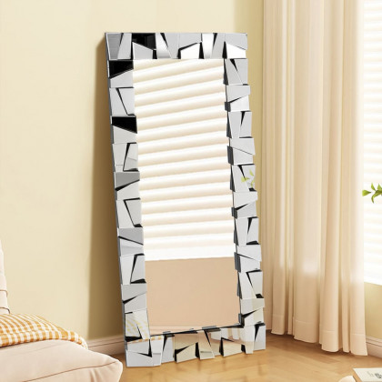 HMR 31.5" x 63" Oversized Glam Rectangle Full Length Floor Mirror 3D Glass Frame - Silver