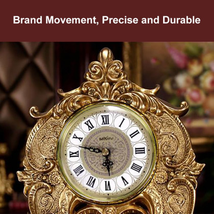 HMR - Traditional Vintage Gold Resin Angel Table Clock With Exquisitely Carved Pendulum Clock